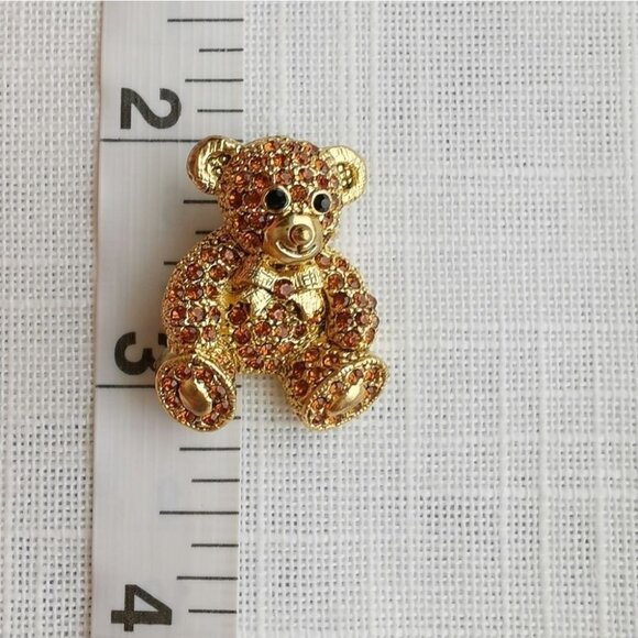 VINTAGE teddy bear brooch pin gold tone crystals - Picture 2 of 5